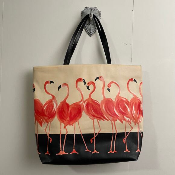 Kate Spade OS tote bag purse flamingos tropical beach vacation luxury watercolor - Picture 7 of 13